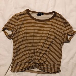 FOREVER21 Mustard Striped Crop Top